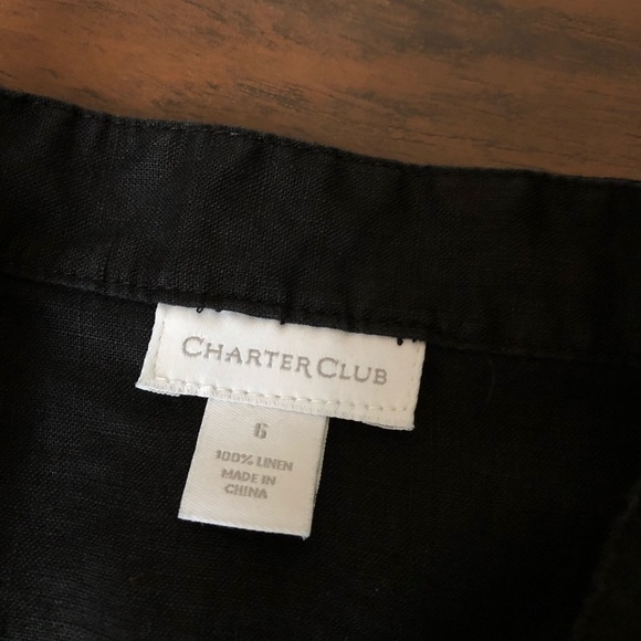 Charter Club women’s black linen blouse floral sz6 - Picture 3 of 8